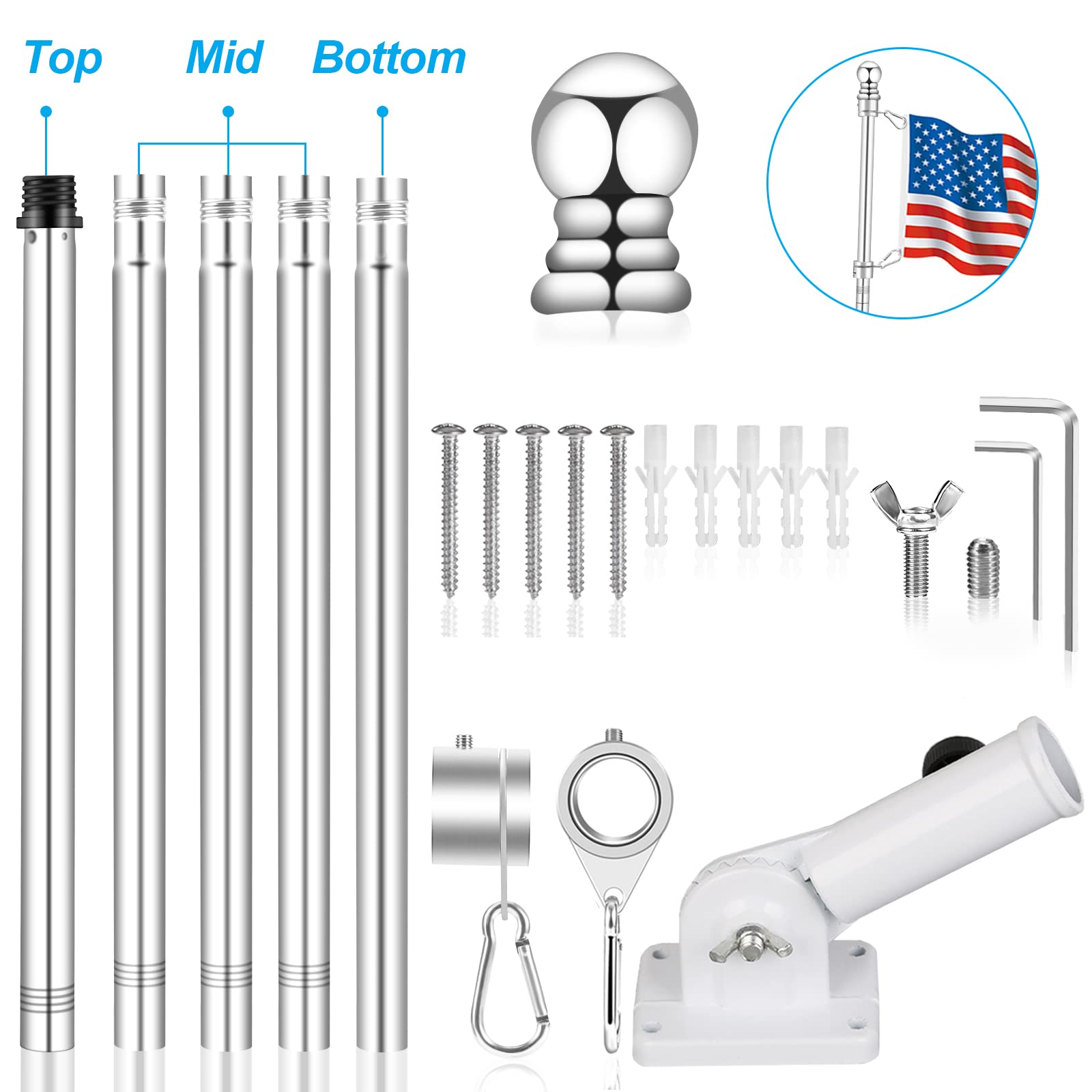 REERON stainless steel flag pole assembly for durable wall mounting