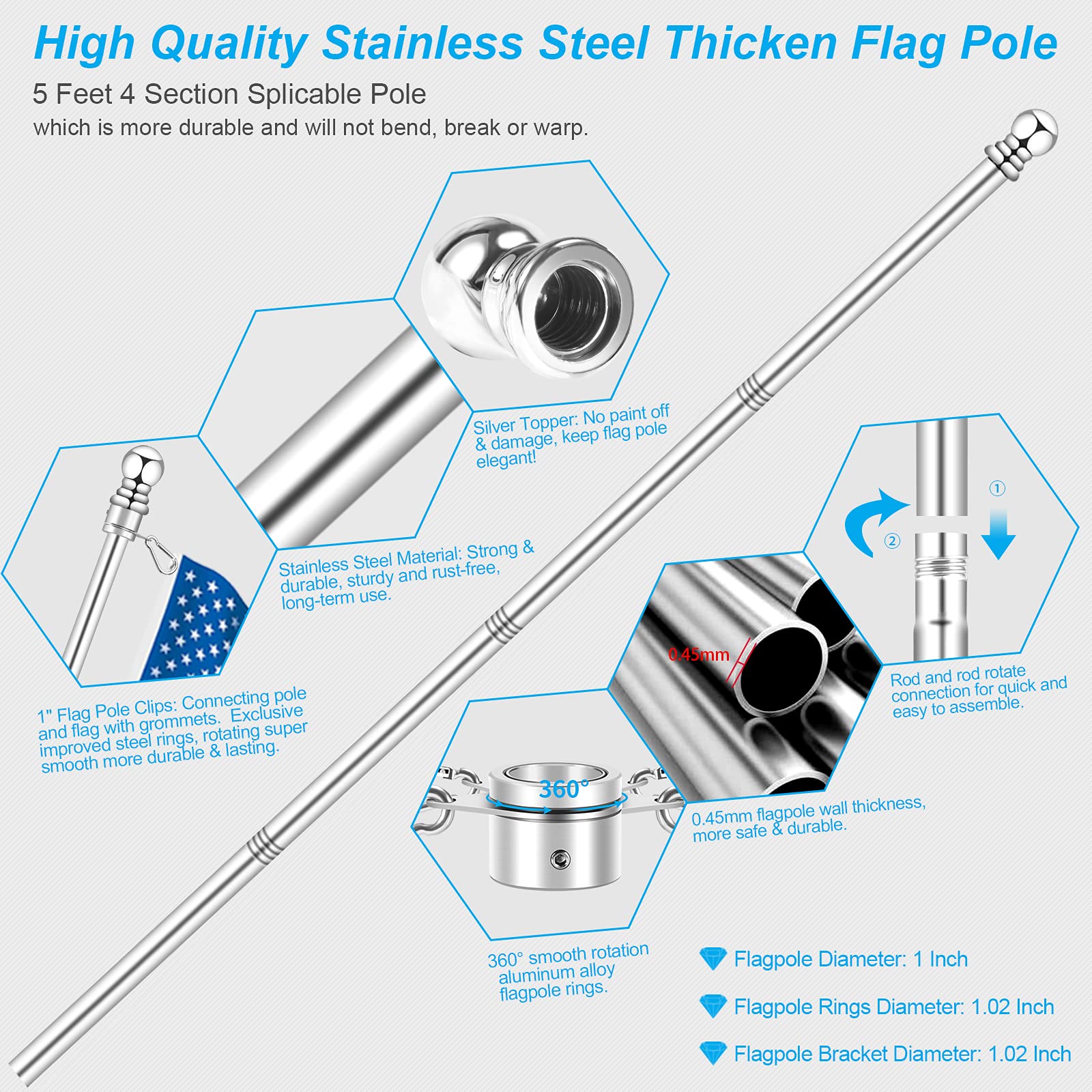REERON tangle-free flagpole clips with aluminum carabiners for secure connections
