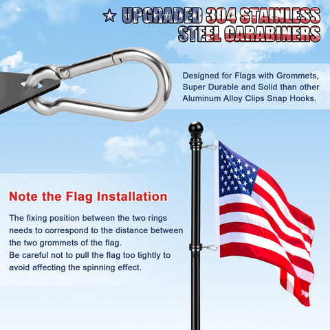 REERON tangle-free rotating rings improve flag display even in breeze.