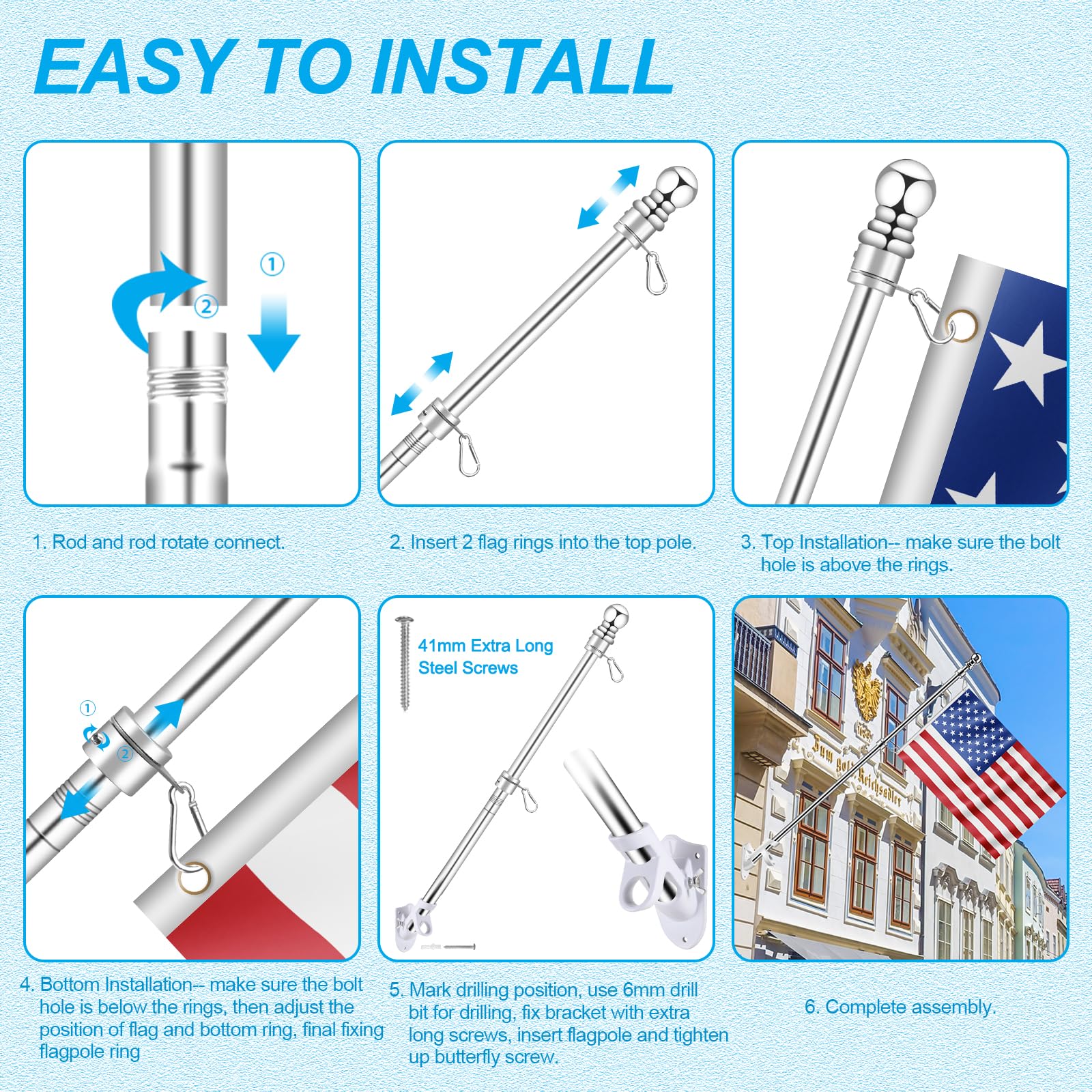 REERON thickened stainless steel pole withstands wind and weather.