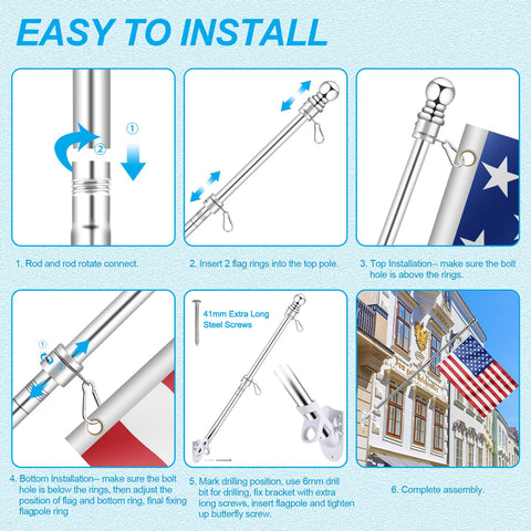 REERON thickened stainless steel pole withstands wind and weather.