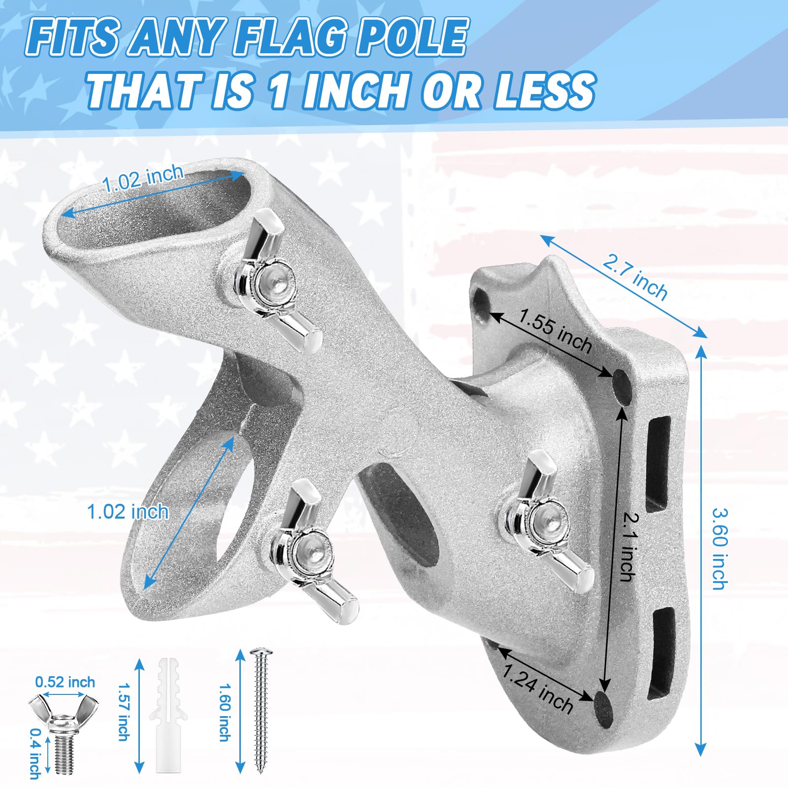 REERON two-positions flag-pole bracket enables 45° or 90° display.