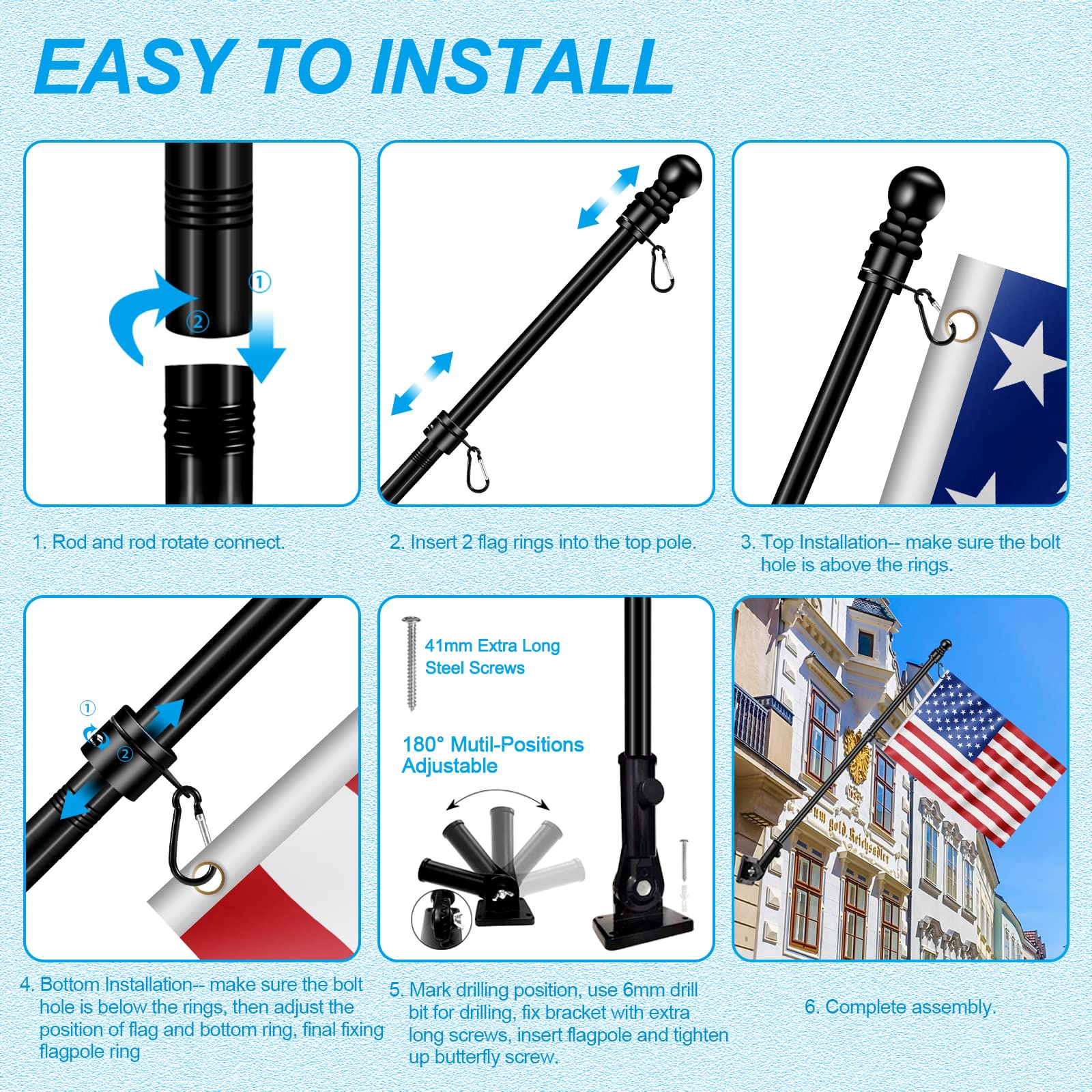 REERON wall mount bracket kit secures the pole for sturdy outdoor display.