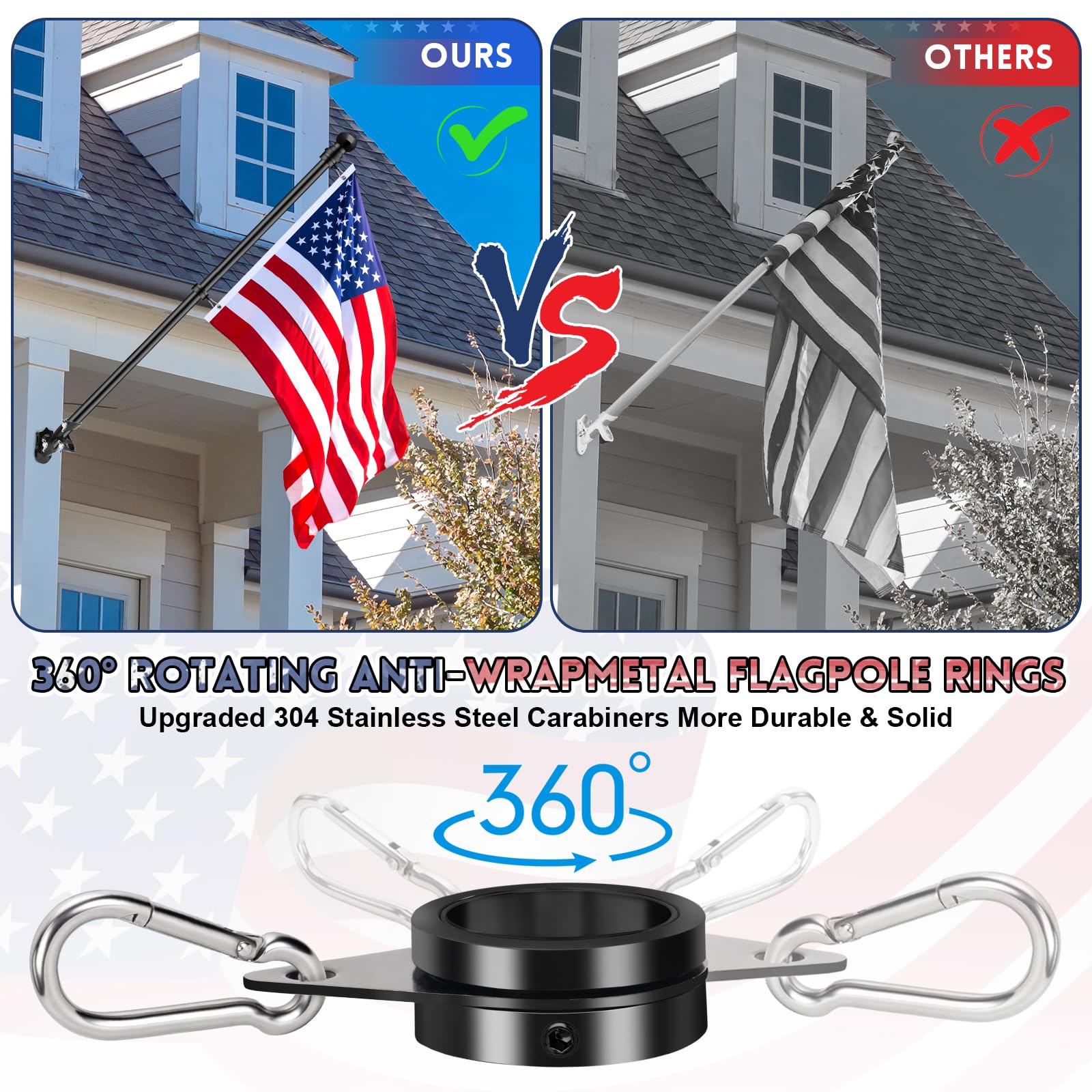 REERON wall-mount flag pole assembly for easy porch display.