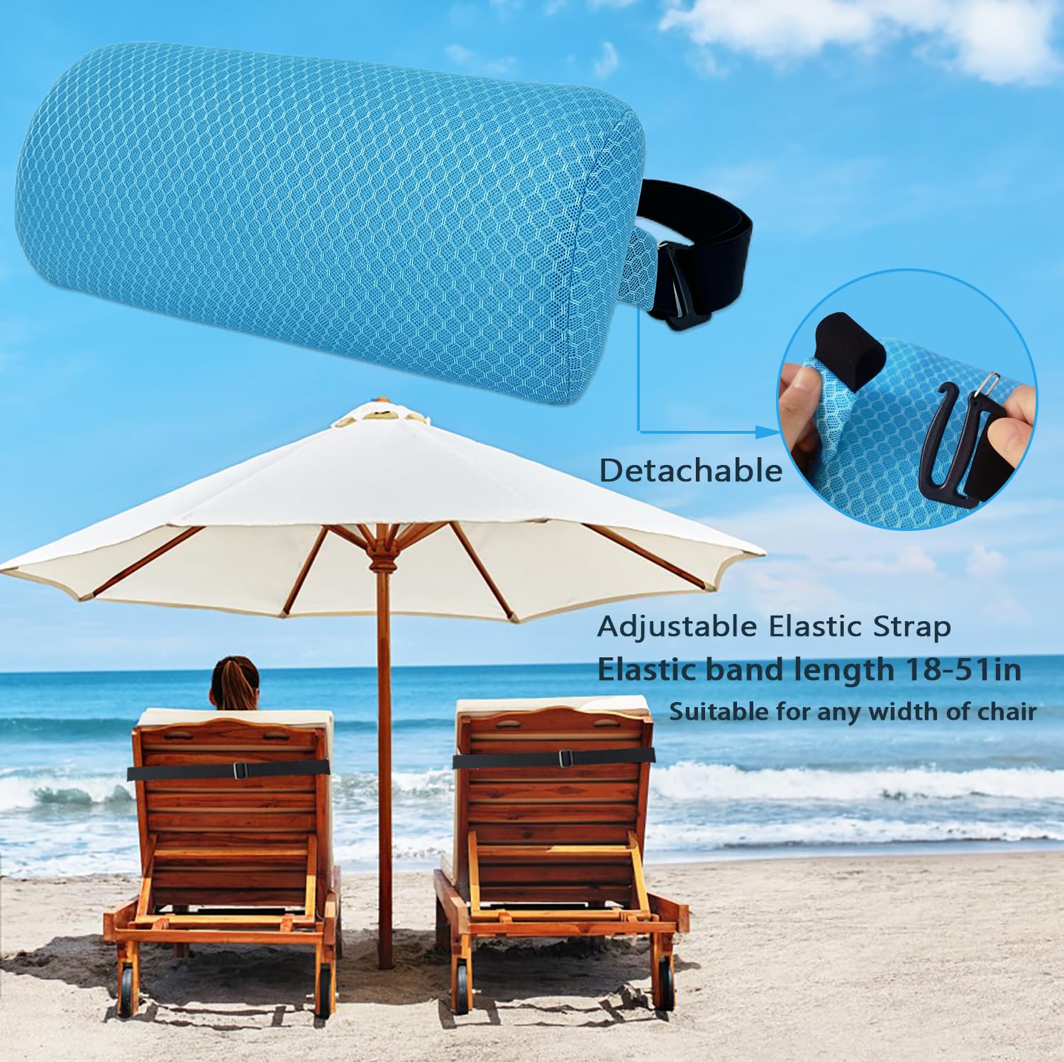 Lightweight, portable outdoor pillow ideal for picnics and beach days.