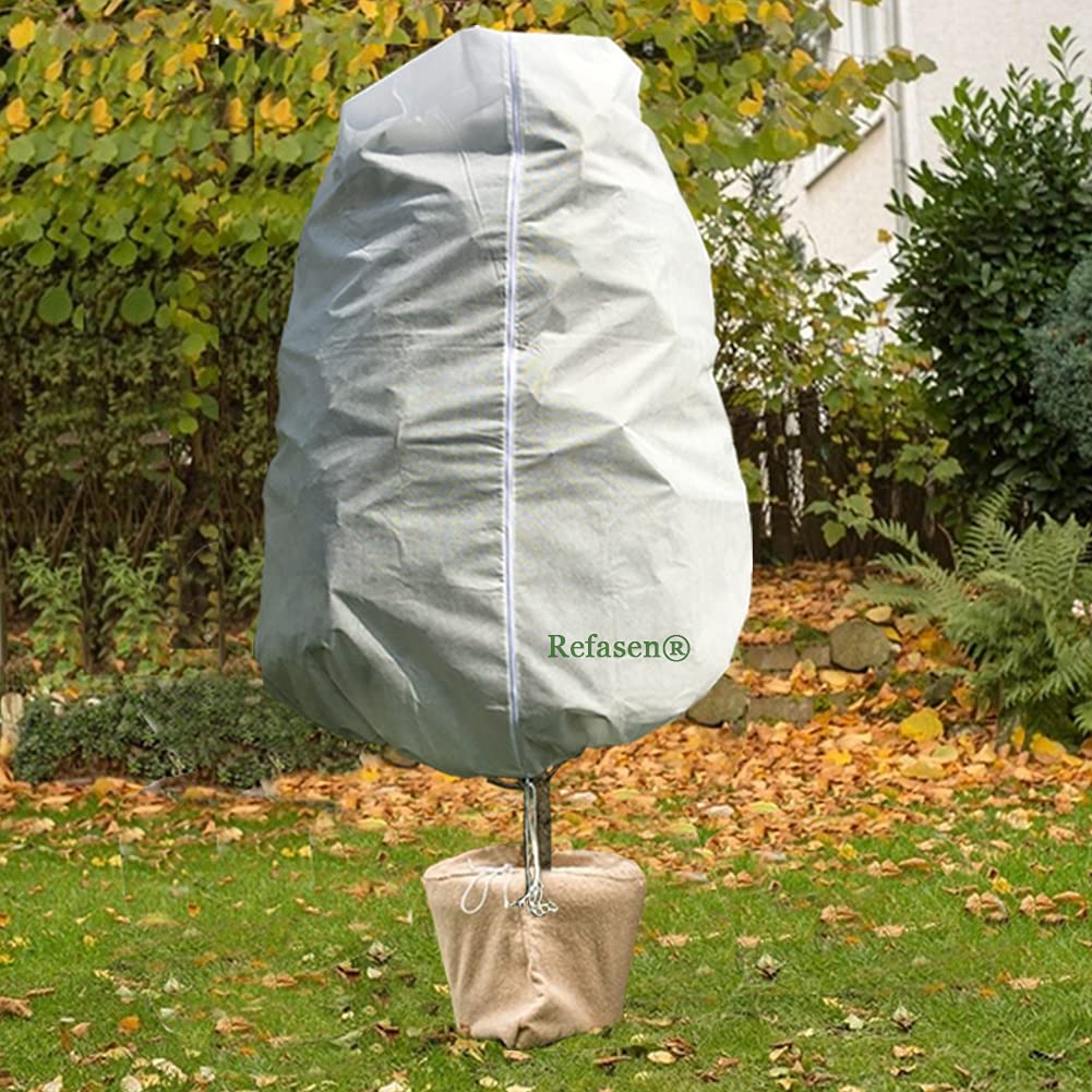 Refasen easy-install cover shown being placed over a plant for protection.