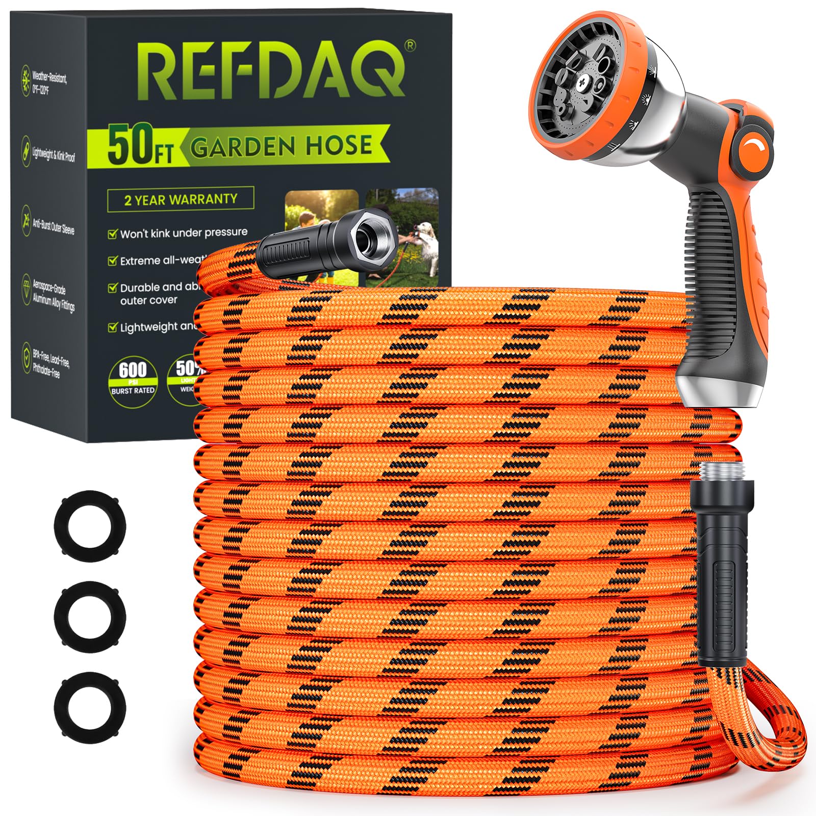 REFDAQ Garden Hose 50 ft non-expandable design delivers steady water flow for reliable watering.