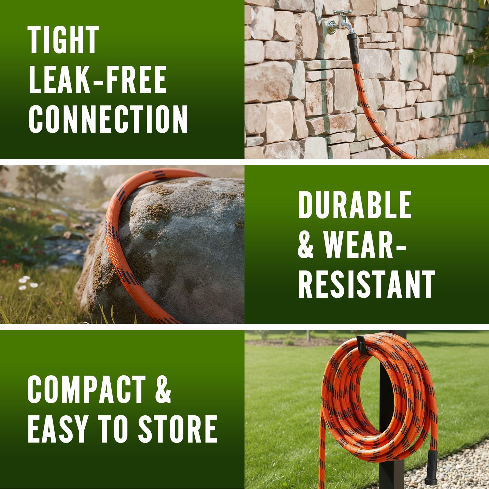 REFDAQ lightweight and flexible hose simplifies handling around vehicles and lawns.