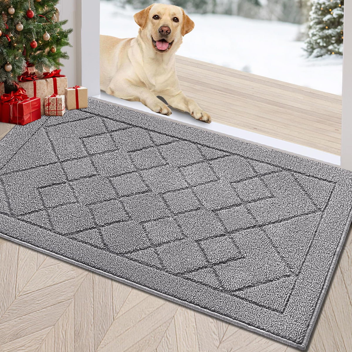 REFETONE indoor doormat close-up shows absorbent fibers trapping moisture.