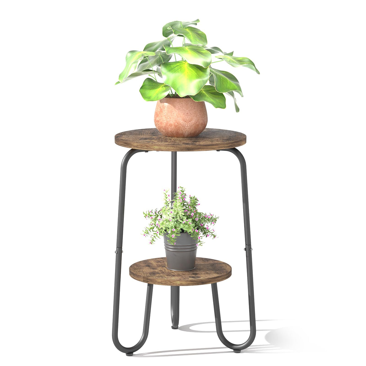 REFGY 2-tier wood plant stand close-up shows sturdy vertical display.