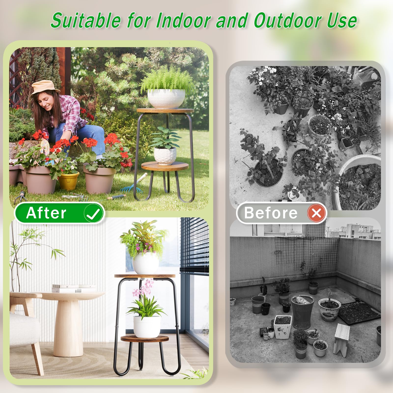 REFGY balcony-friendly plant stand blends with covered outdoor spaces.