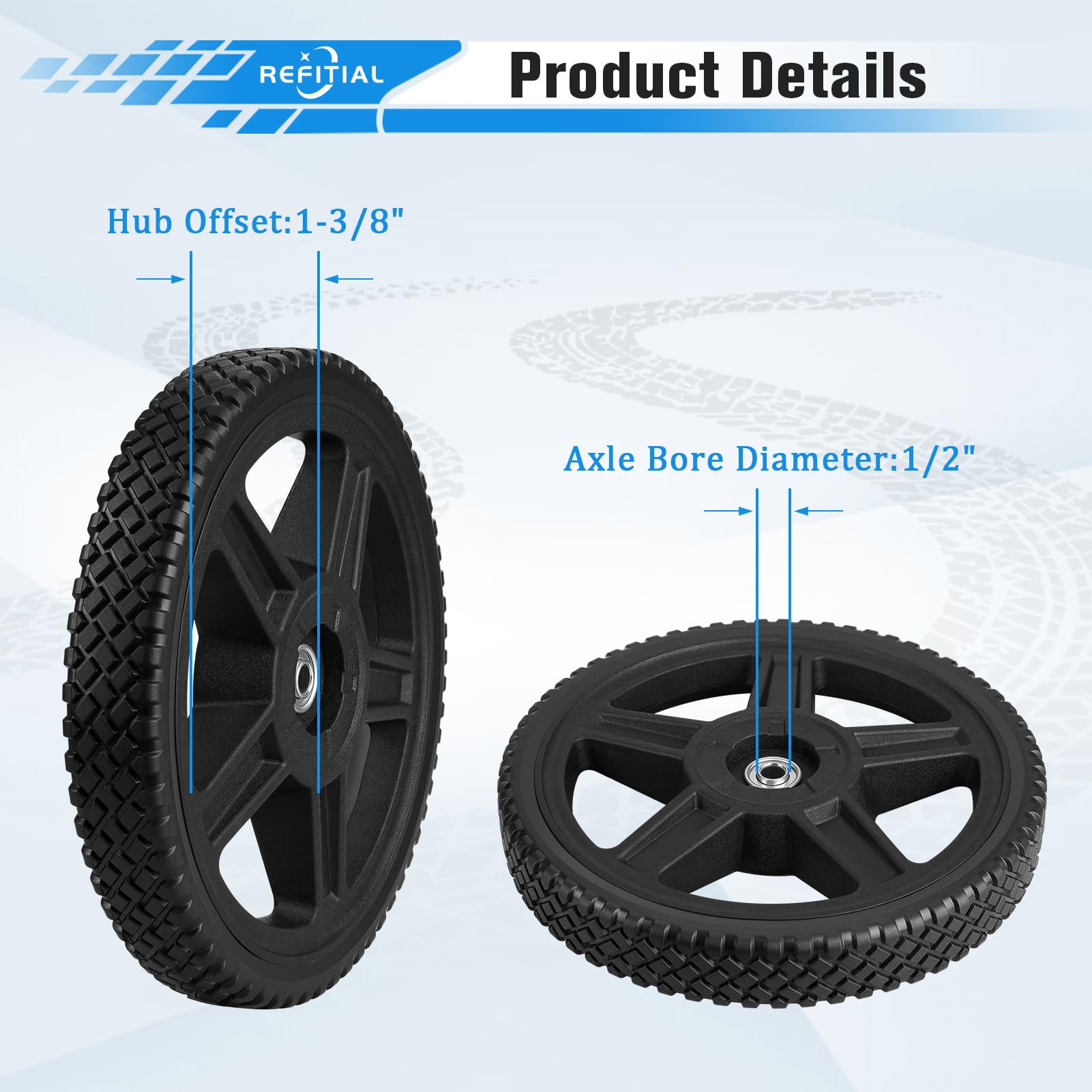Refitial hub width 1.58 inches detail for precise fit.