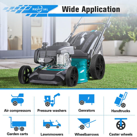 Refitial all-terrain rubber wheels delivering quiet, smooth rolling.