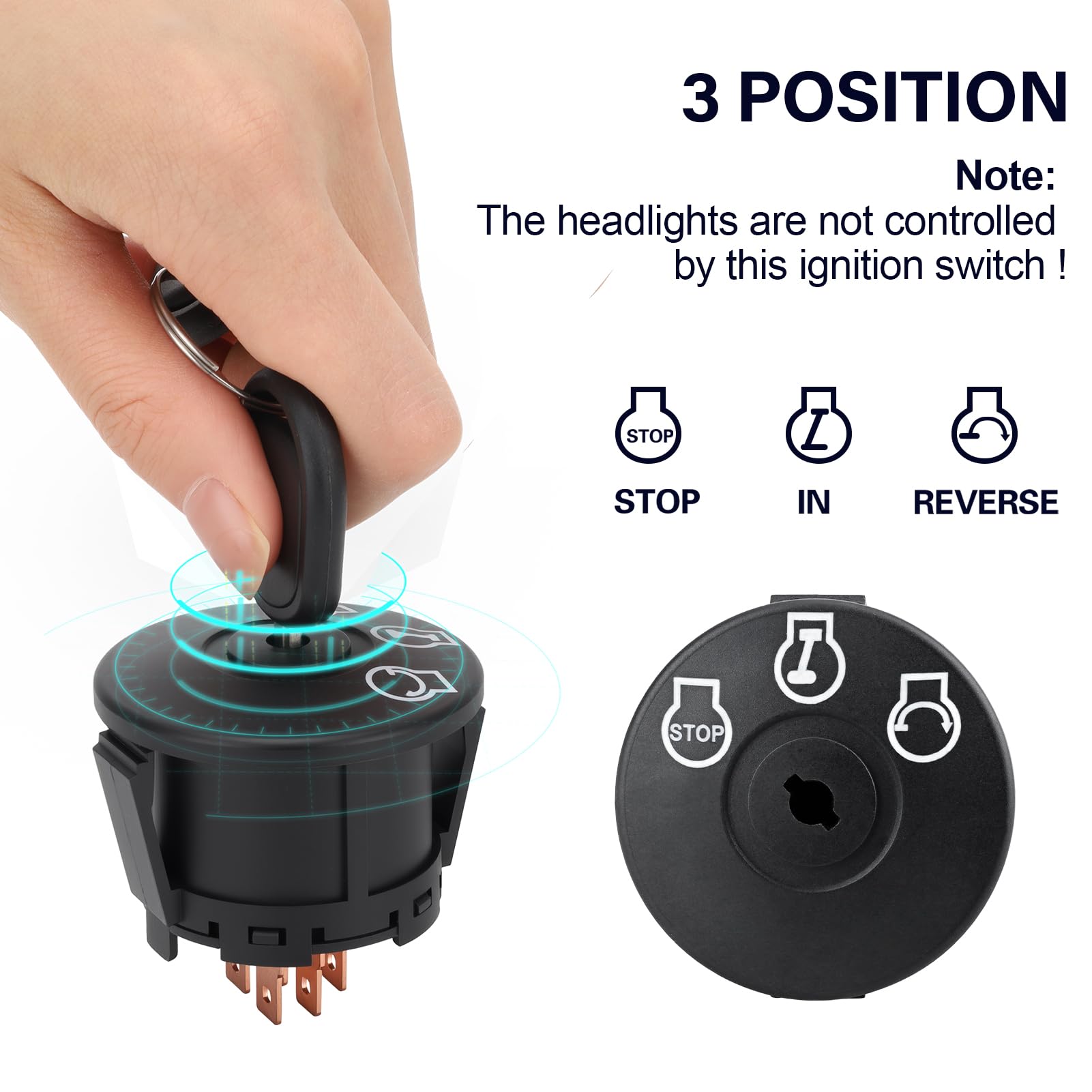 Refitial ignition switch with 3-position labeling helps quick setting checks