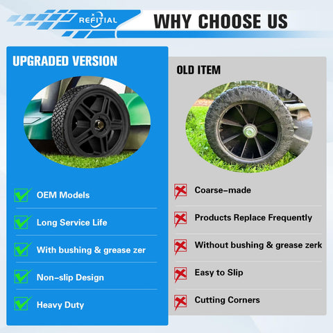 Refitial wheels mounted on a garden cart ready for upgrade.