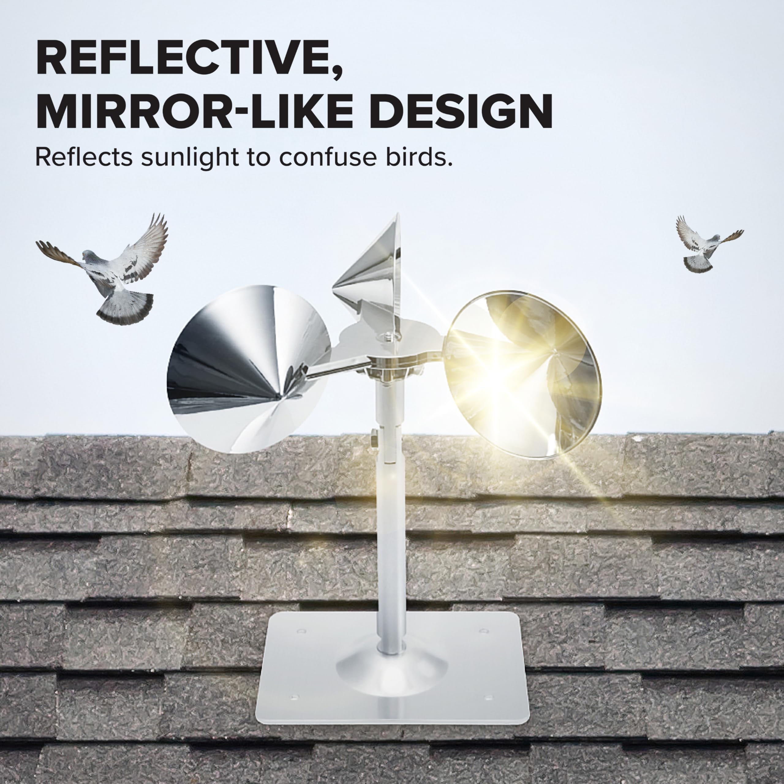 Close up of Reflect-A-Bird mirror surface reflecting light