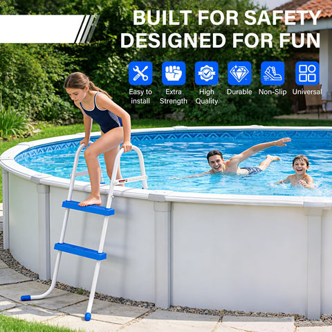 REGMICS 33-5-inch height ladder supports climbs for above-ground pools.