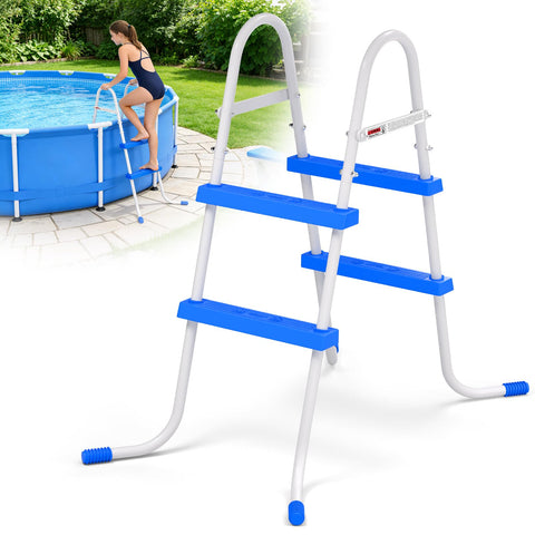 REGMICS heavy-duty steel-frame ladder offers sturdy outdoor pool access.