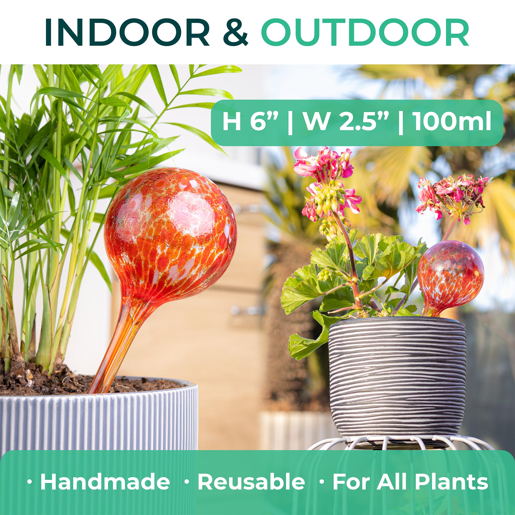 Reifier colorful glass watering bulbs add vibrant décor while nourishing houseplants and garden specimens.