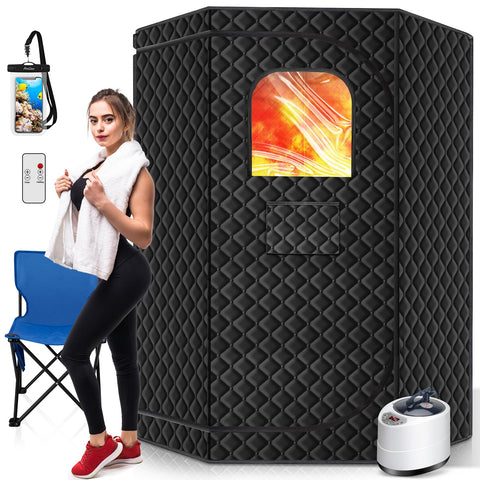 RELEXNOW portable sauna box front view with roomy space for relaxation.