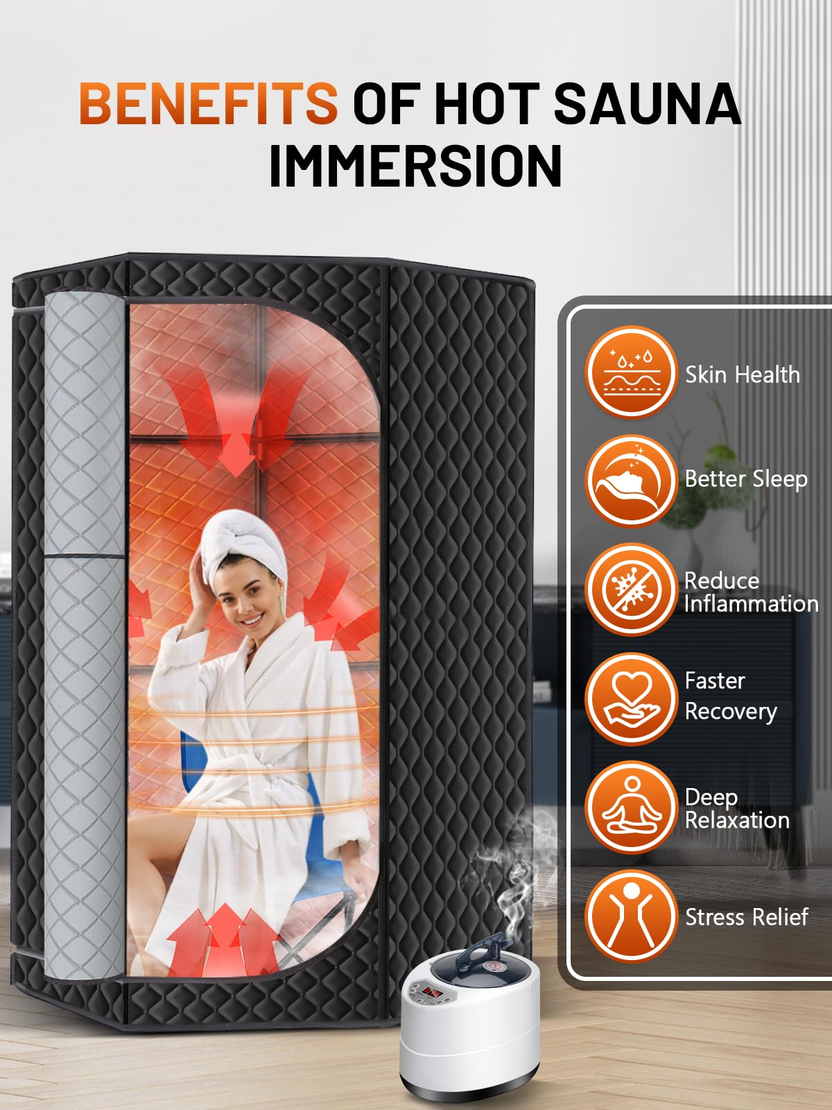 RELEXNOW portable sauna interior pocket demonstrating convenient storage for essentials.