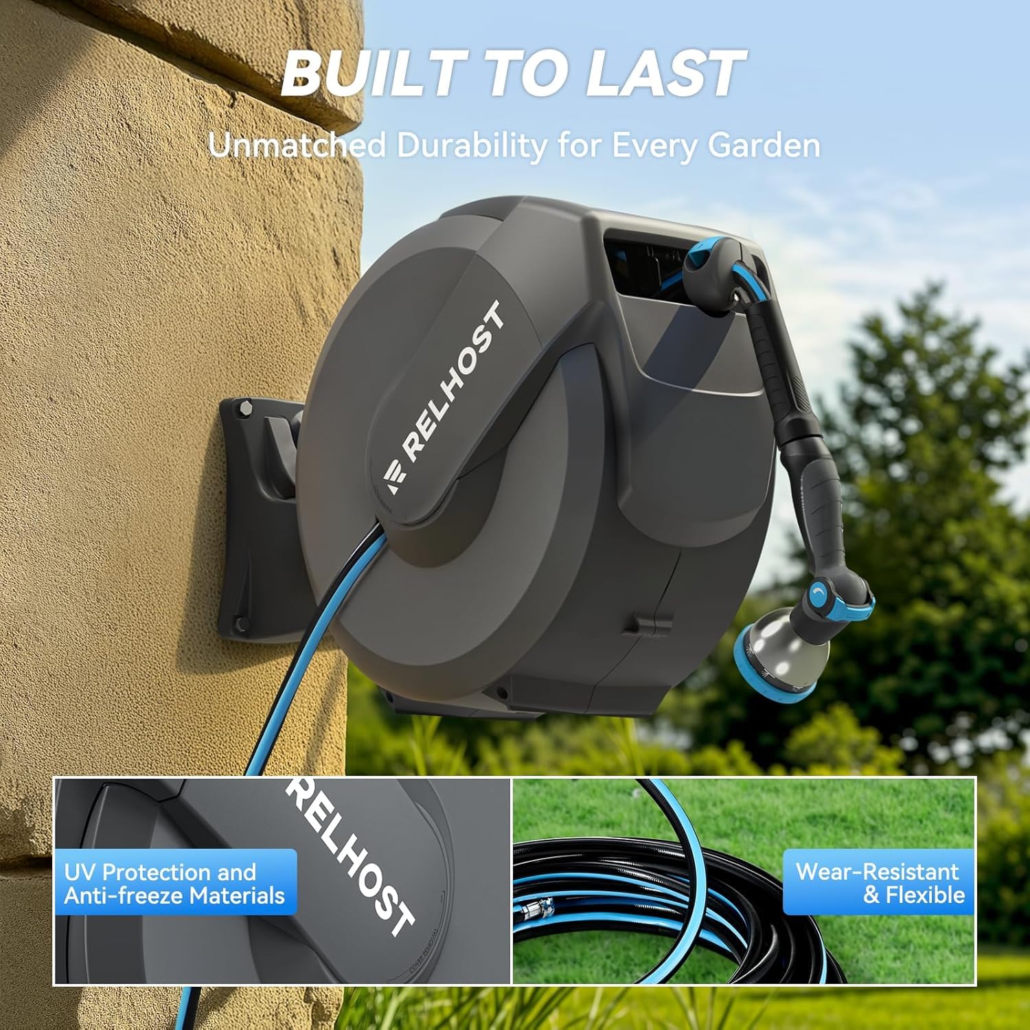 Relhost 180-degree swivel bracket allows flexible watering around the yard.