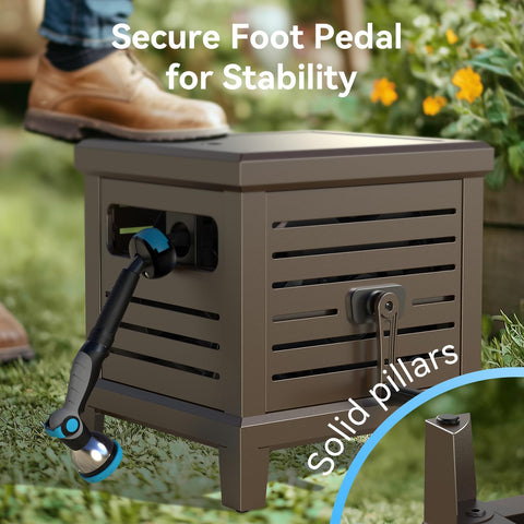 Relhost hose reel hose guide system reduces tangles during rewinding.