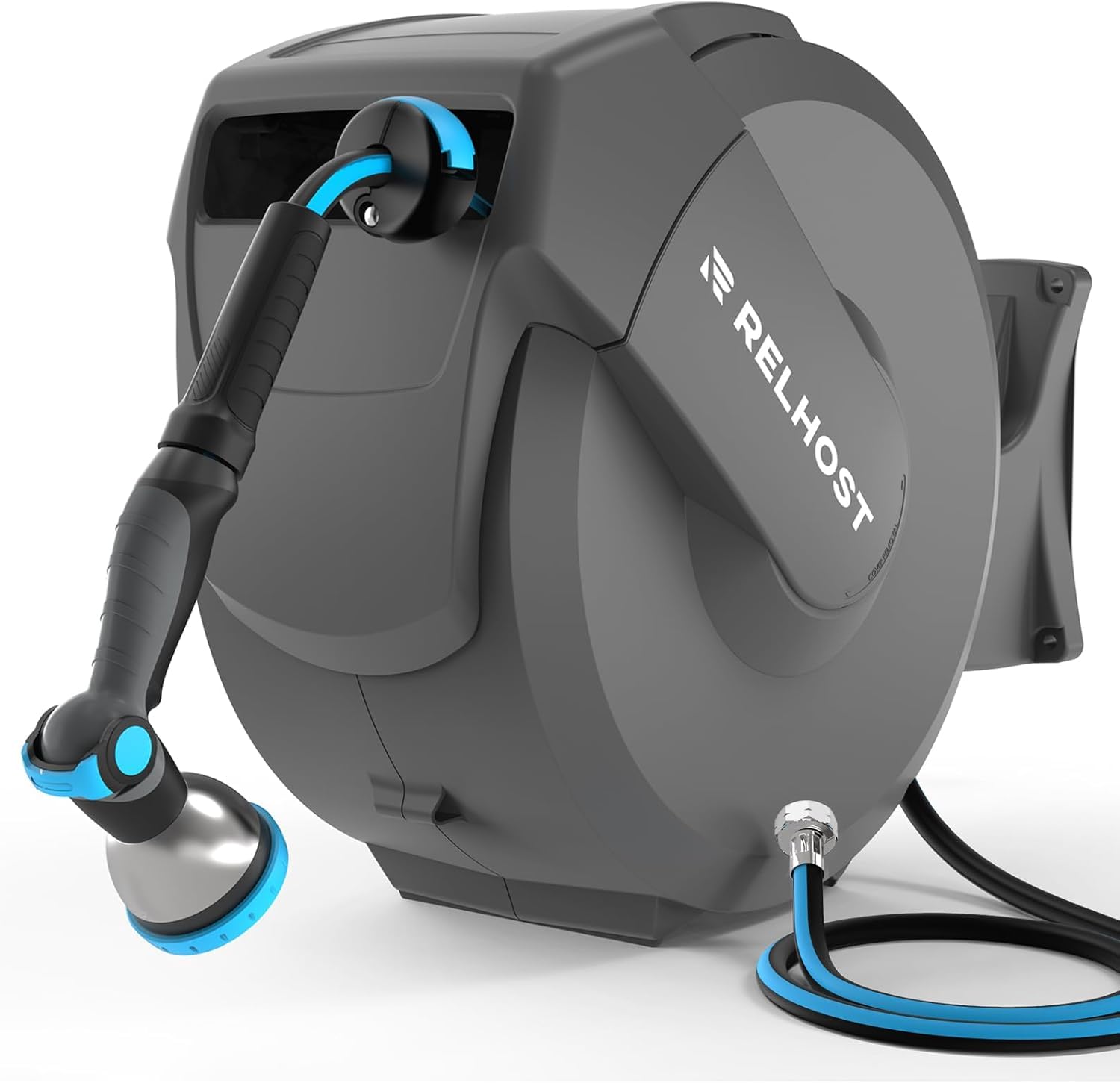 Relhost retractable hose reel wall mount 100 ft for easy garden watering.