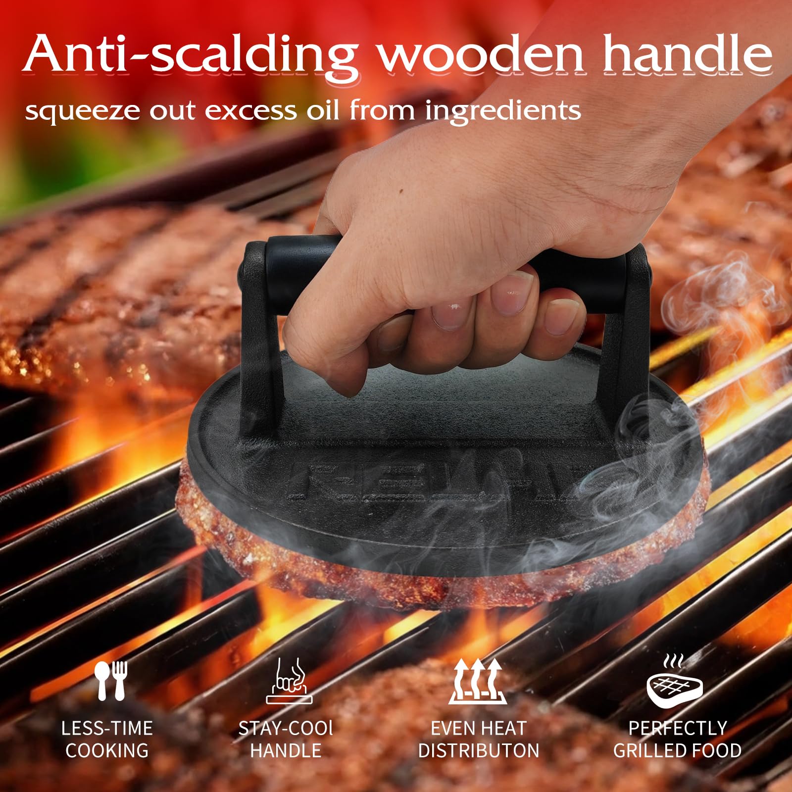 RELHP spray bottle preps burgers to prevent sticking on grill