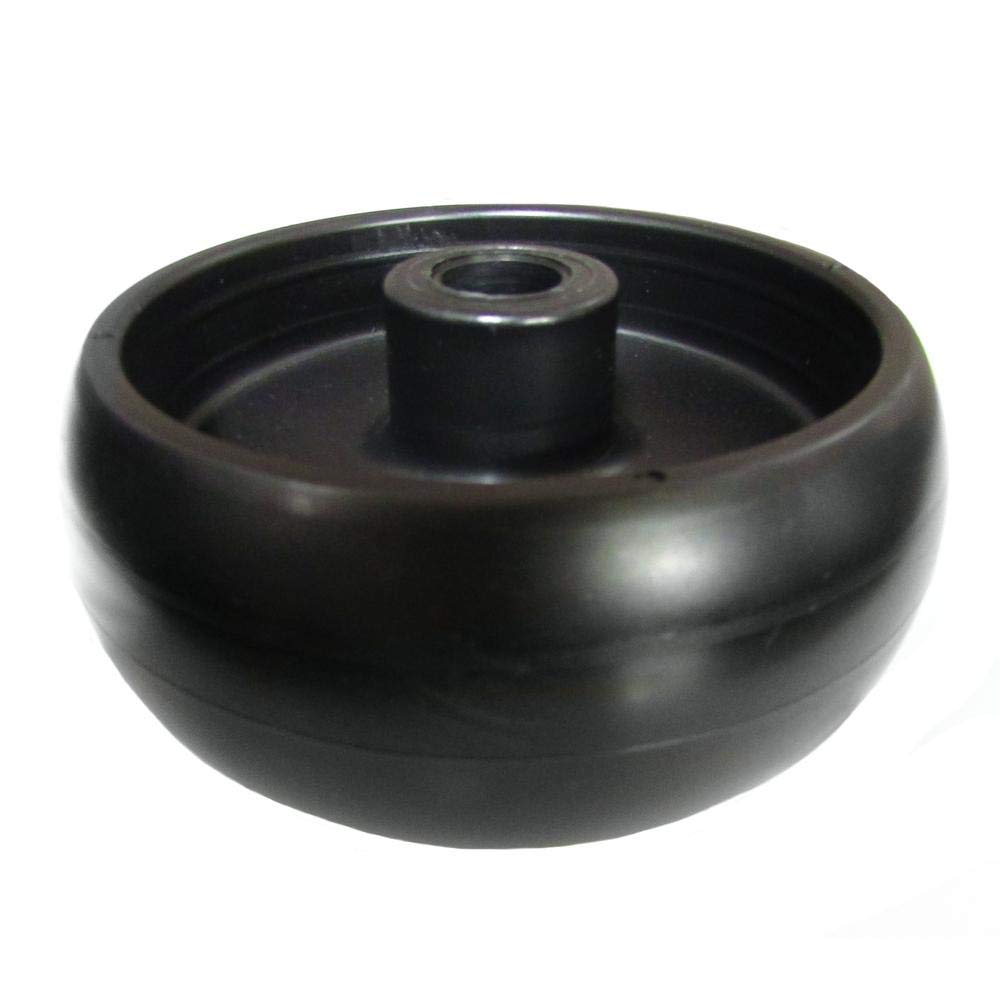 Side-view deck wheel demonstrates sturdy construction for durable performance on John Deere decks.