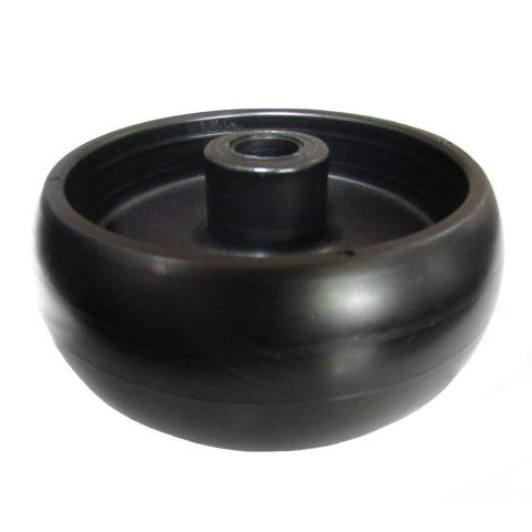 Side-view deck wheel demonstrates sturdy construction for durable performance on John Deere decks.