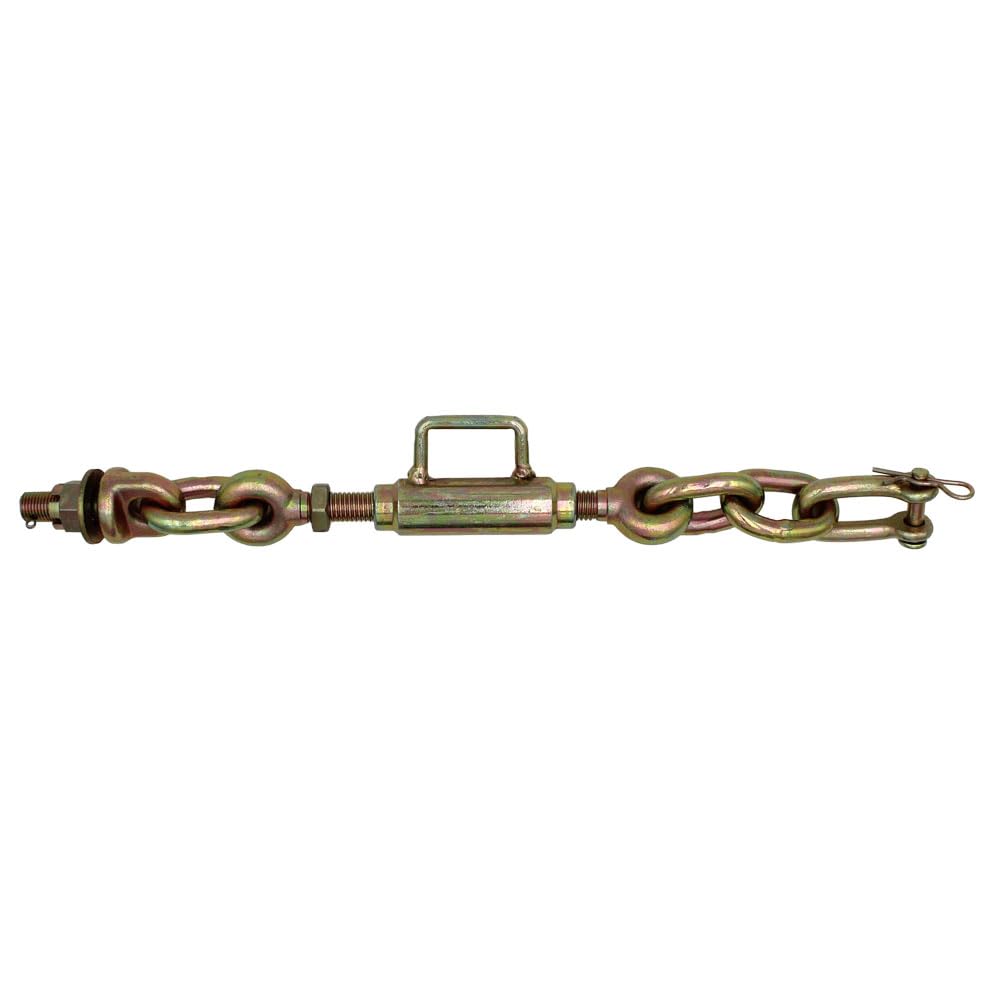 Reliable Aftermarket Parts universal turnbuckle stabilizer for 3-point hitch in use on a tractor