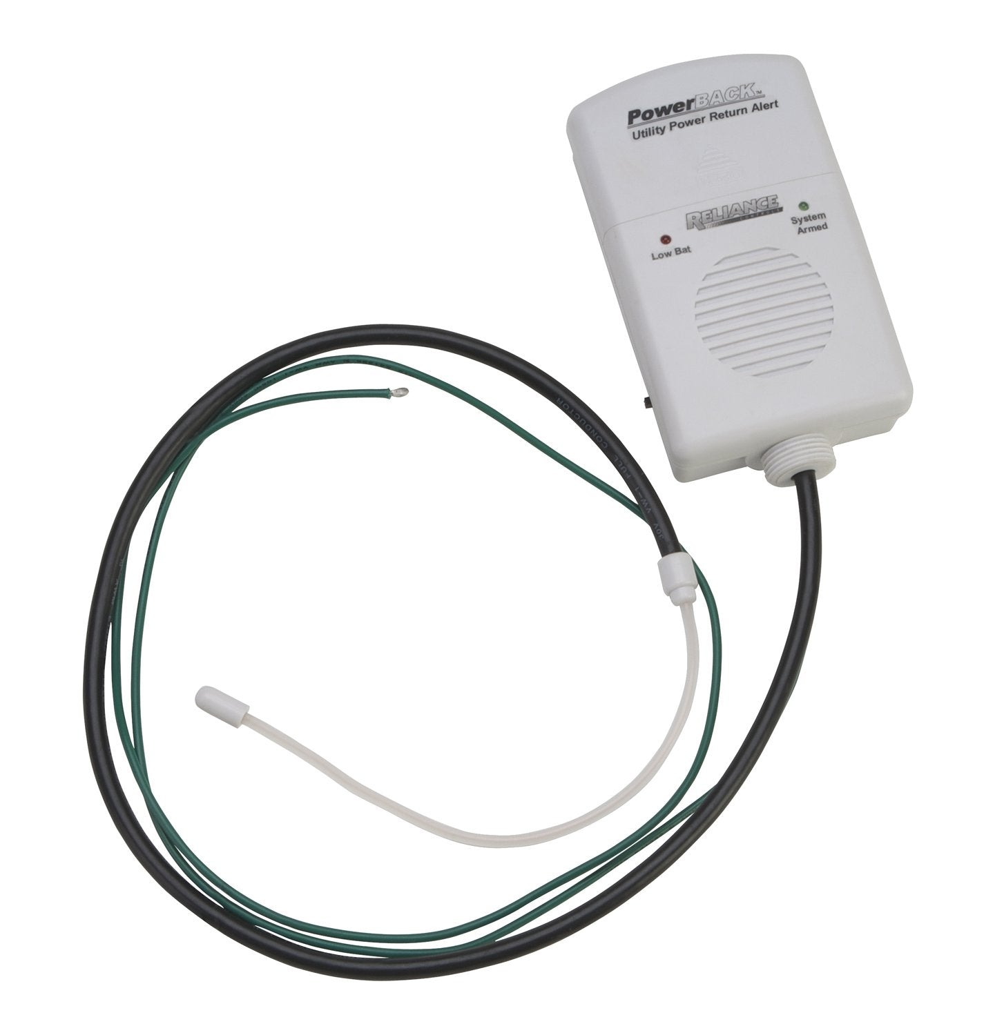 Reliance Controls PowerBack mains return alarm indicating power restoration with a 100 dB alert