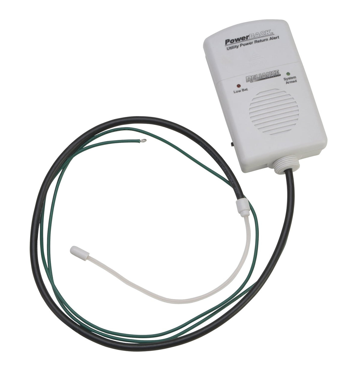 Reliance Controls PowerBack mains return alarm indicating power restoration with a 100 dB alert