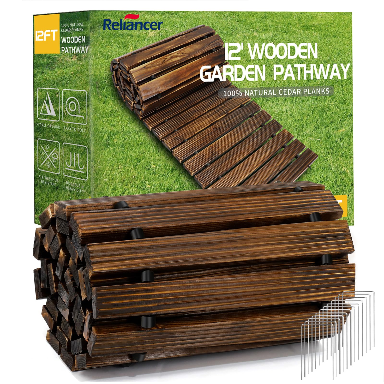 RELIANCER 12ft wooden garden pathway laid across a lawn for a clean outdoor route