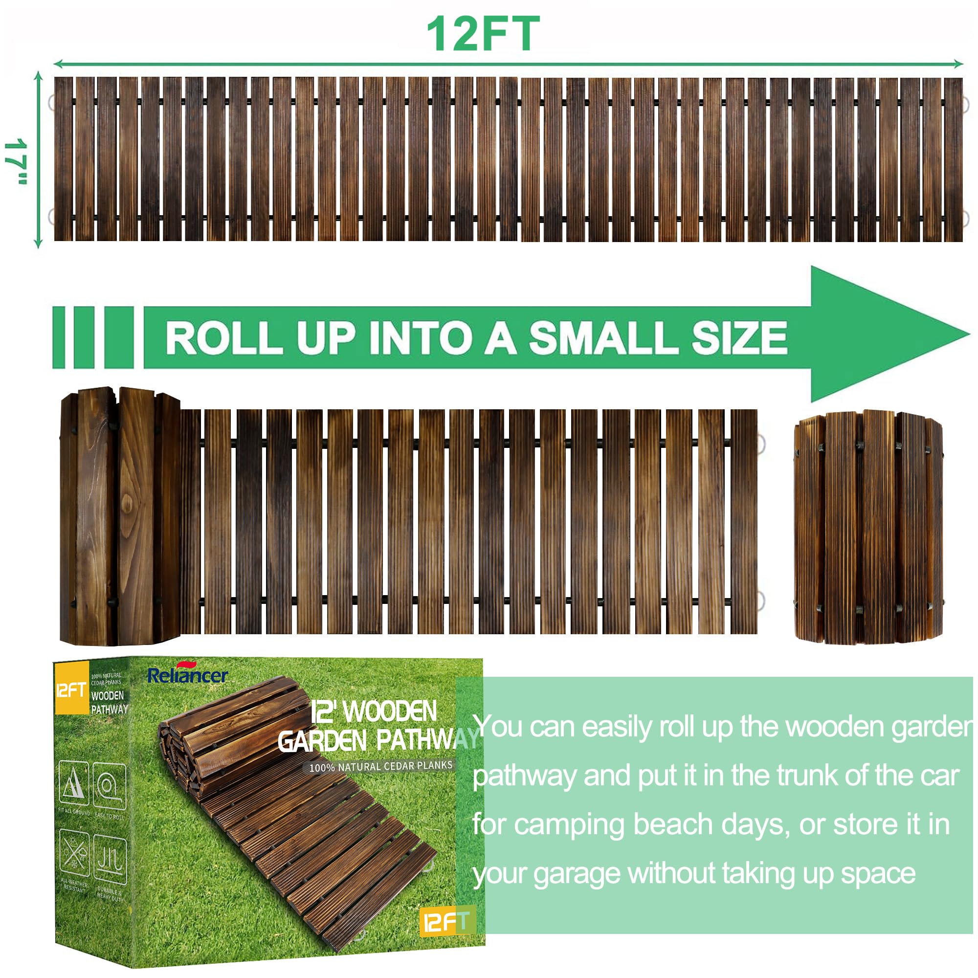 RELIANCER cedar walkway roll-out shown for quick placement on grass and sand