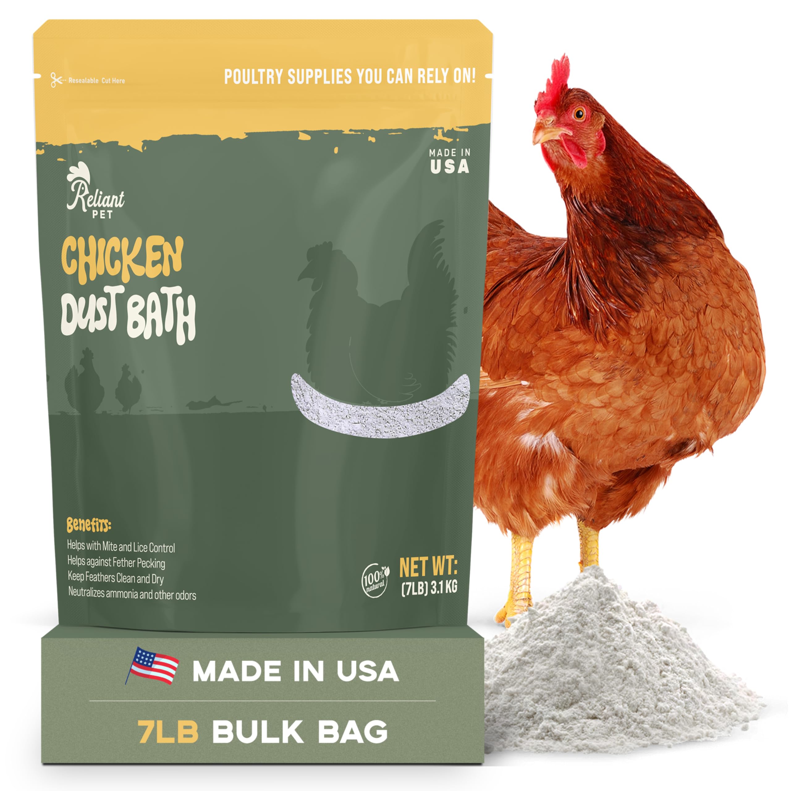 Reliant Pet chicken dust bath in a 7lb bag aids removal of oil and dirt from feathers