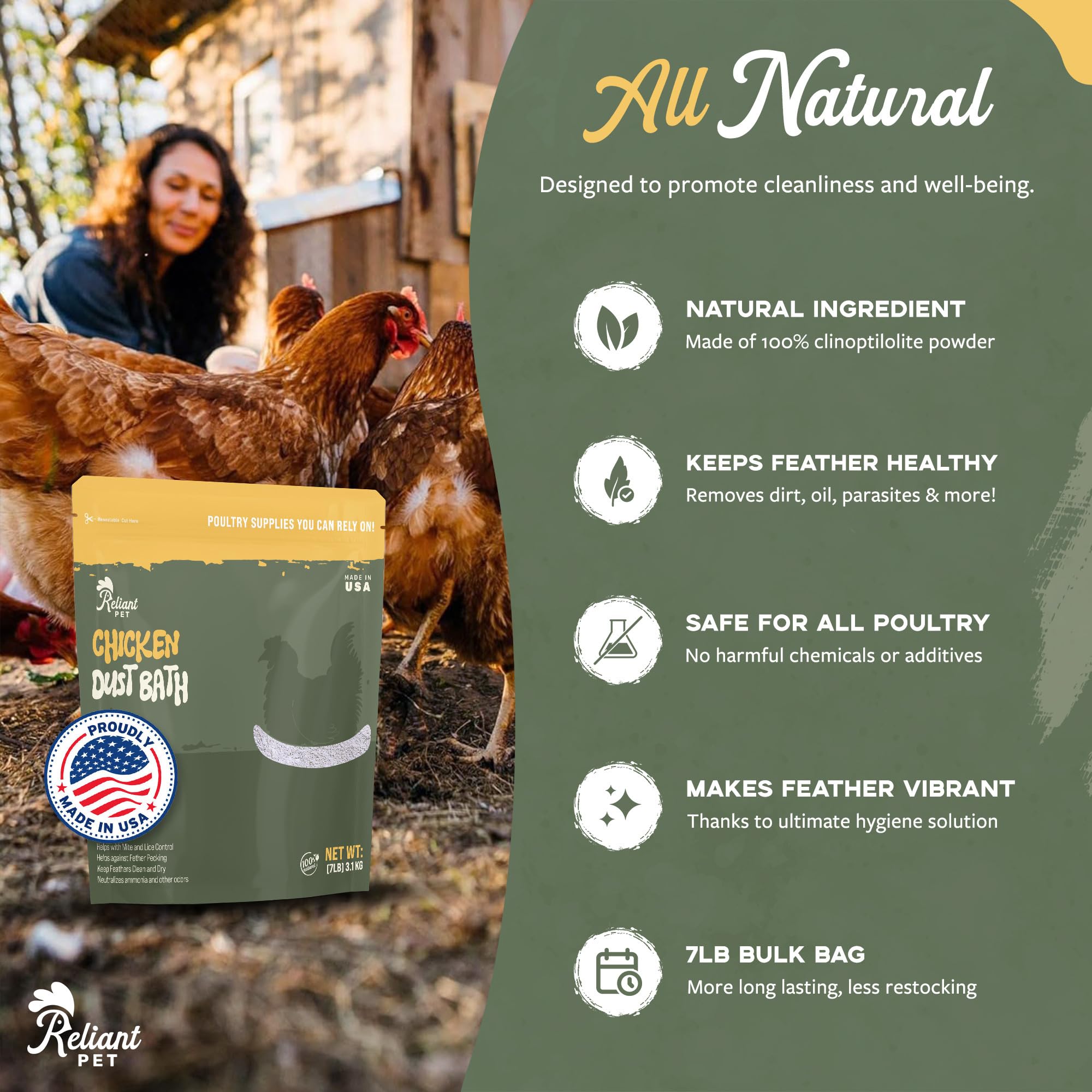 Reliant Pet chicken coop year round care supports natural grooming habits