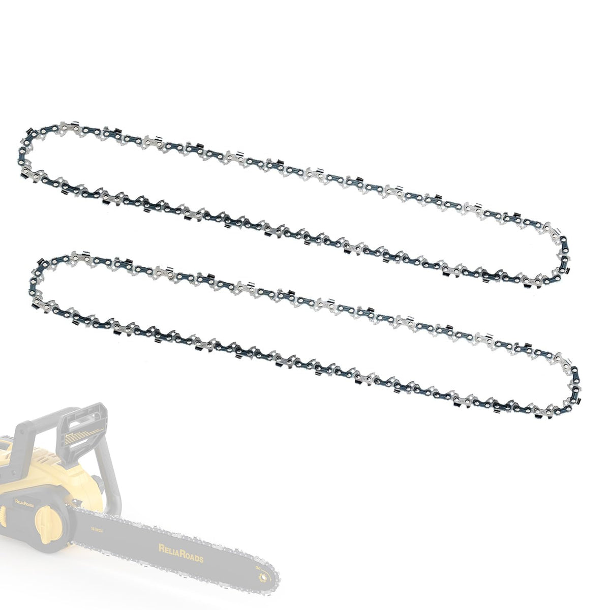ReliaRoads 16-inch chain for saws, two-pack, ready for faster wood cutting.
