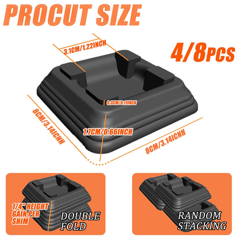 RELIY griddle level shims beside caster wheels to illustrate stability on uneven surfaces.