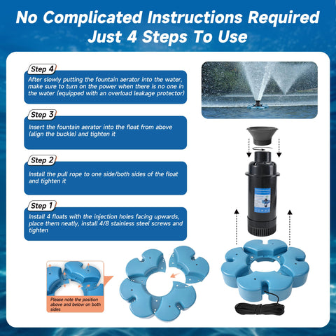 RELIY pond fountain aerator 100ft cord setup demonstrates easy installation and reach