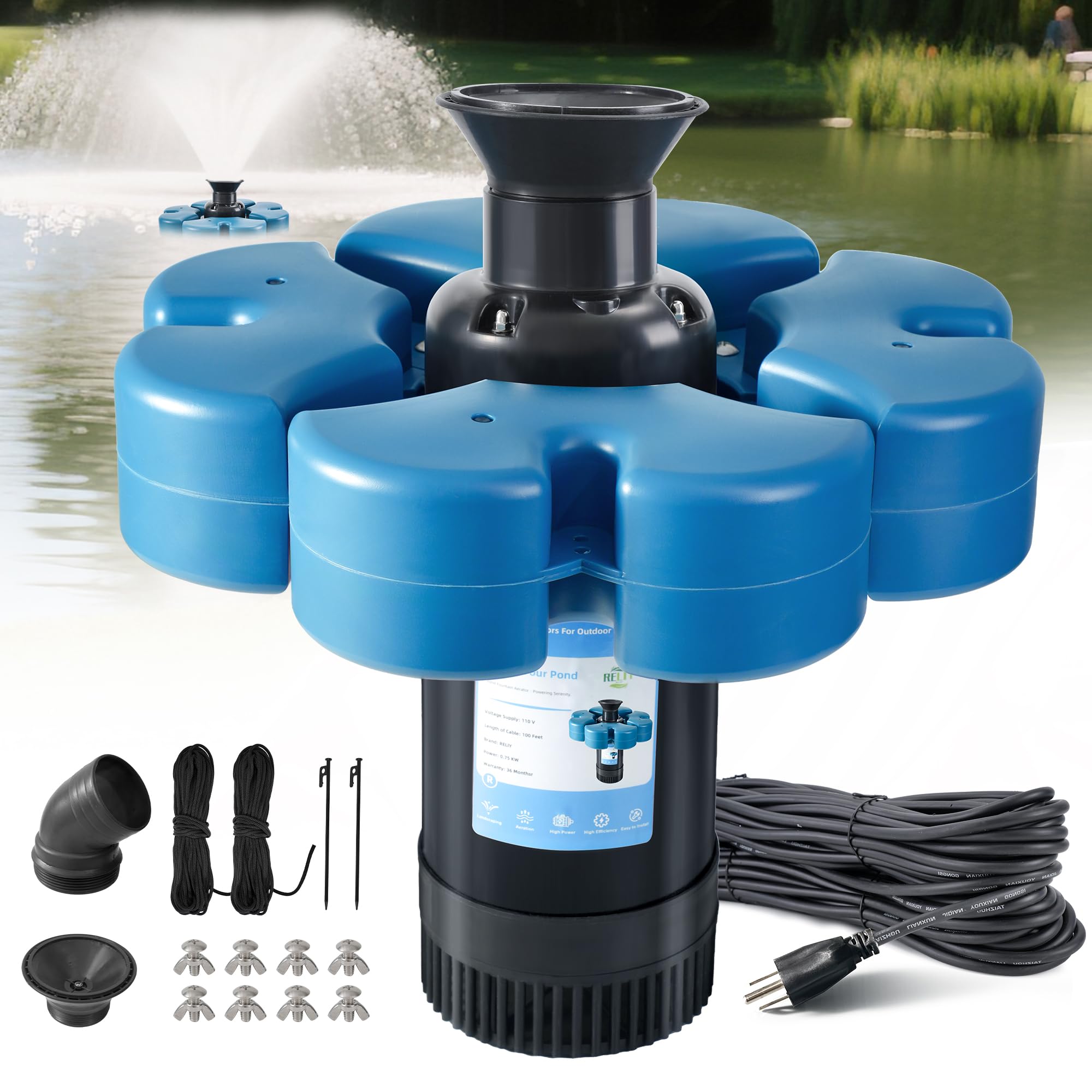 RELIY pond fountain aerator 110v-pump focus improves water circulation for ponds