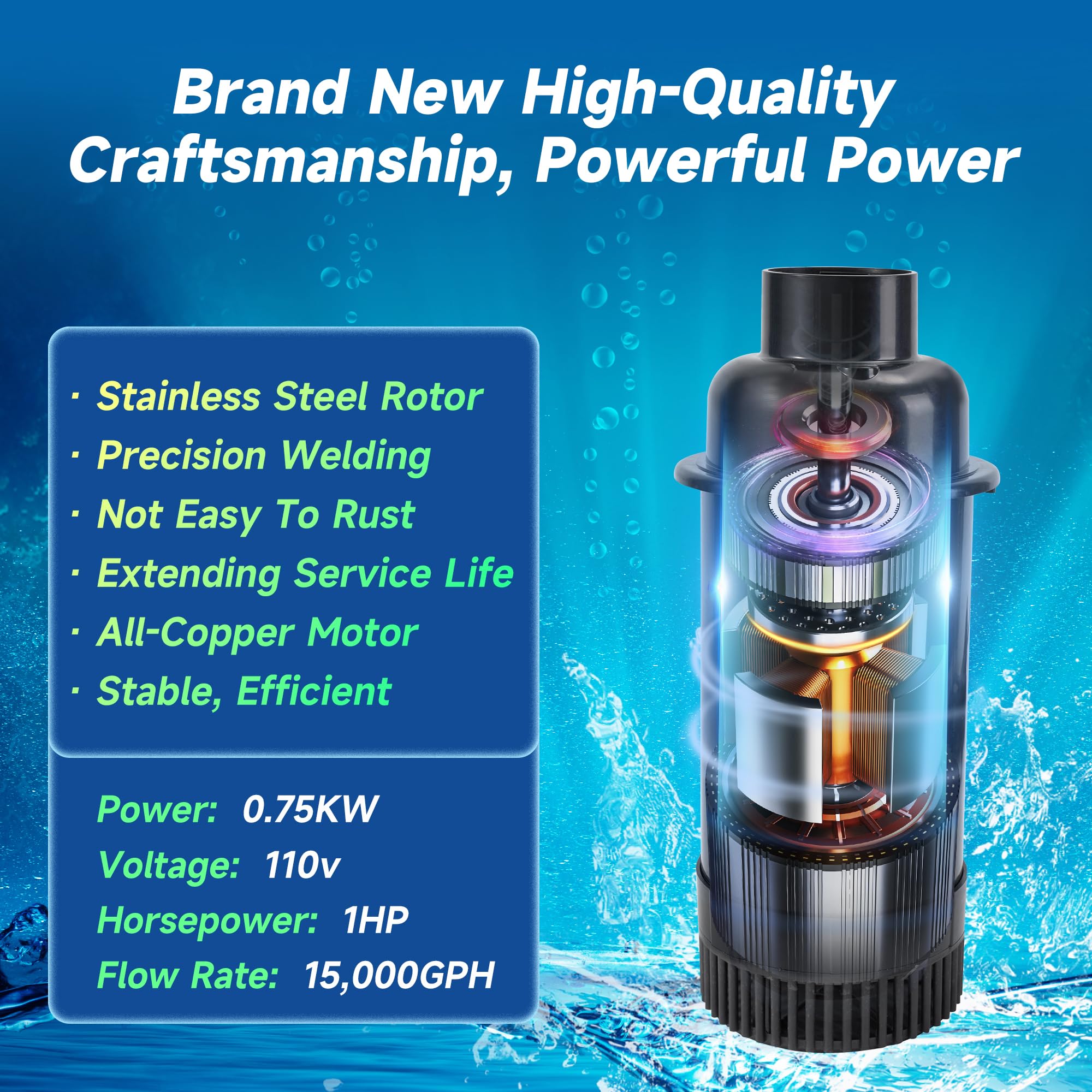 RELIY pond fountain aerator 15000 gph flow highlights rapid water turnover for ponds