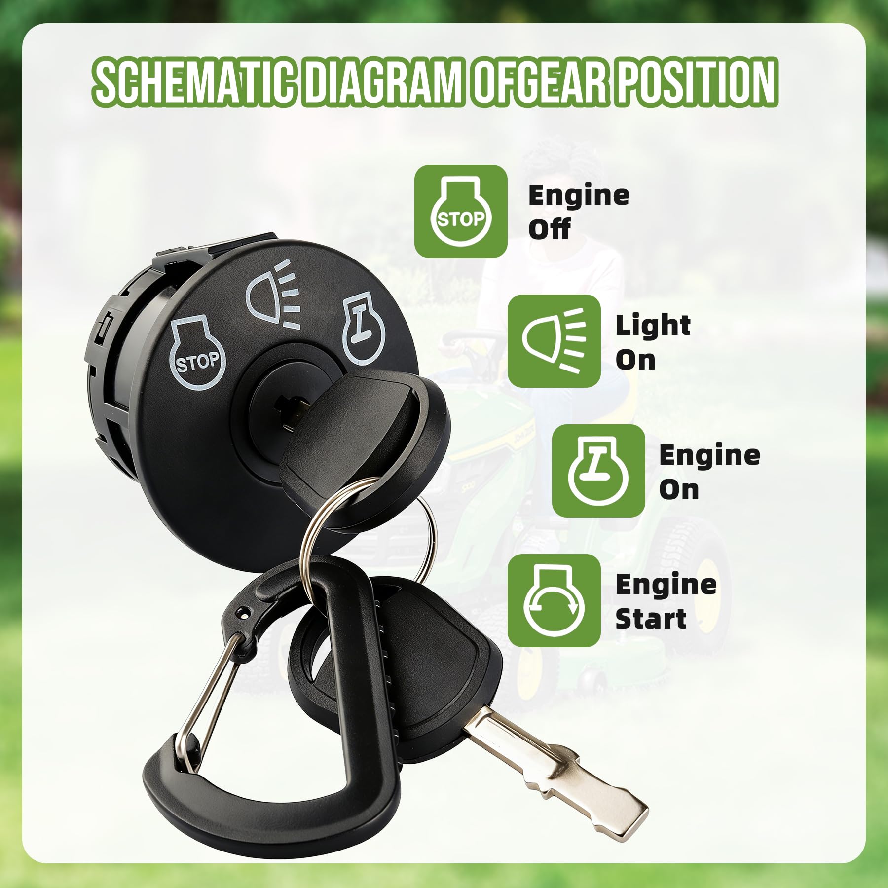 Reltvo ignition switch compatible with John Deere and Husqvarna for easy maintenance