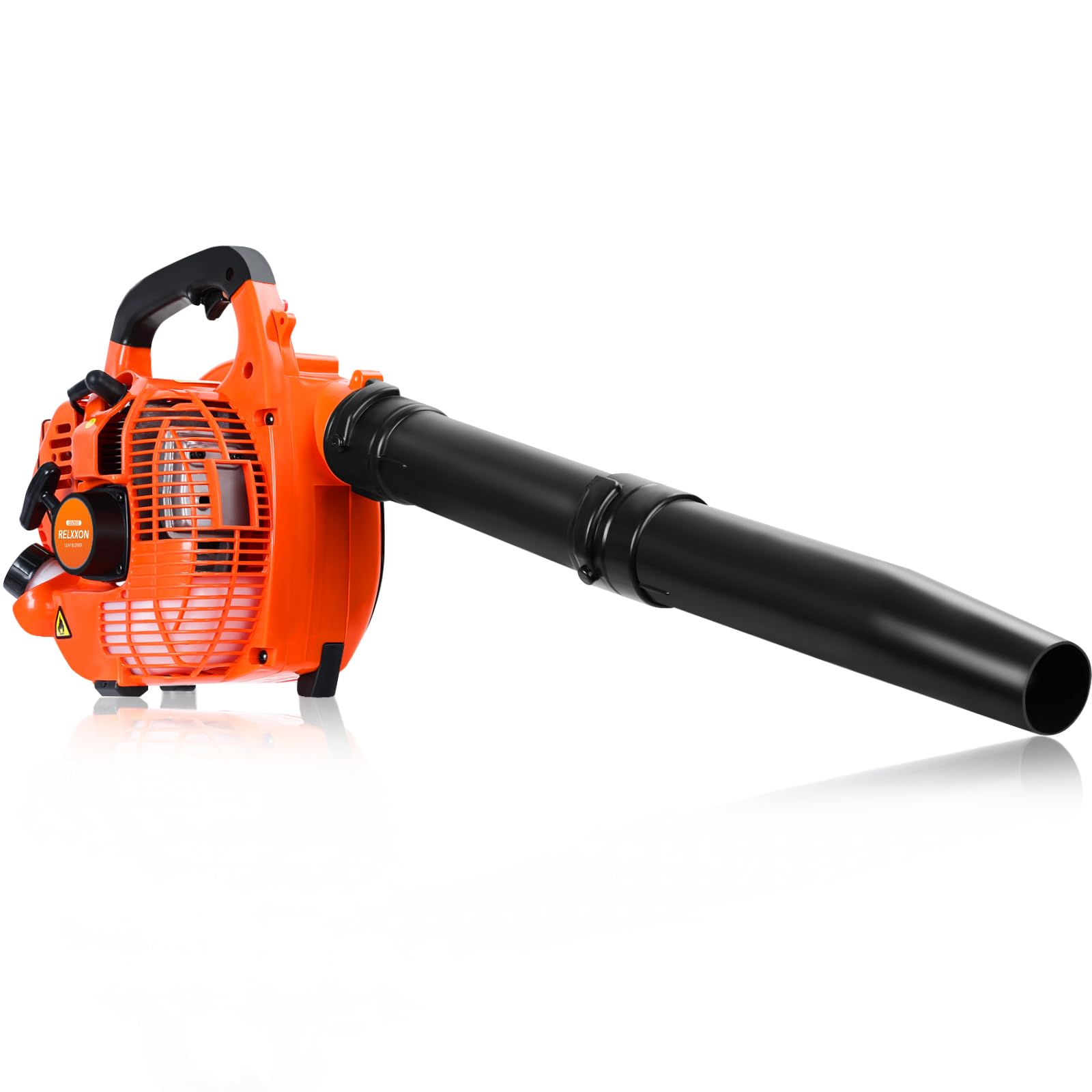 Relxxon gas leaf blower front view shows compact design for easy storage.