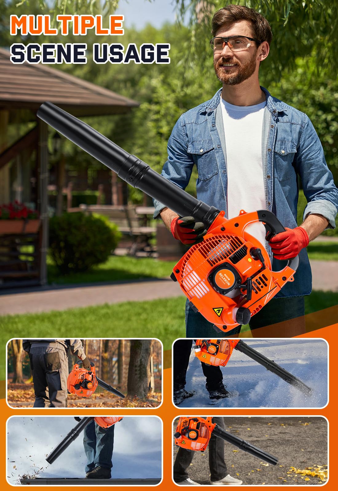 Relxxon blower low-noise output keeps yard work neighbor-friendly.