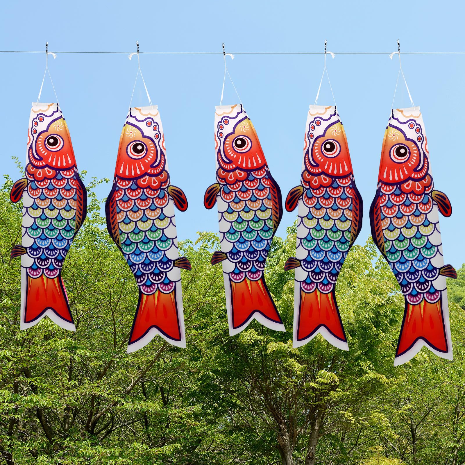 Remagr colorful koi windsock brings luck and vitality to outdoor spaces.
