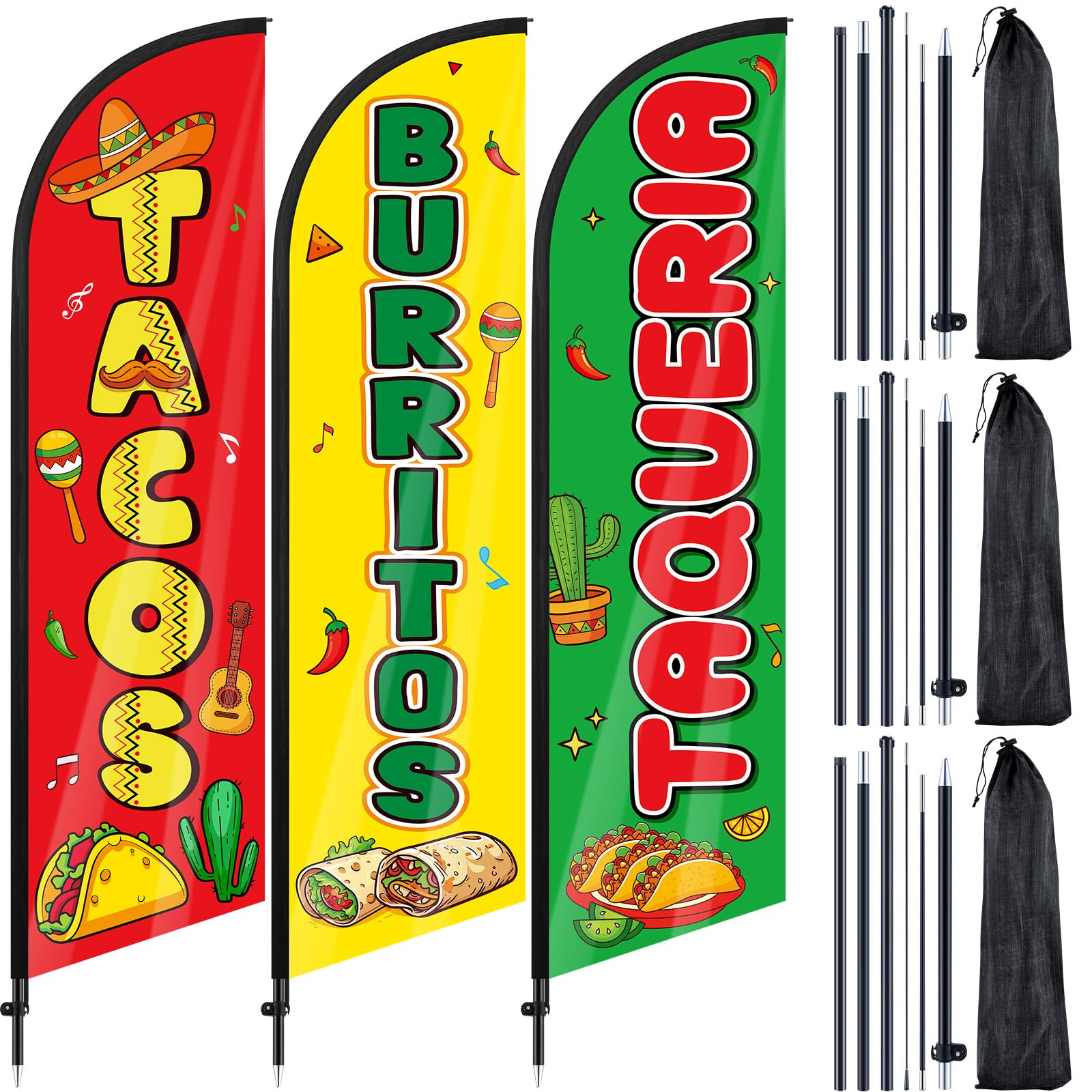 Remagr tacos burritos feather flag 7ft boosts curb appeal for outdoor advertising.