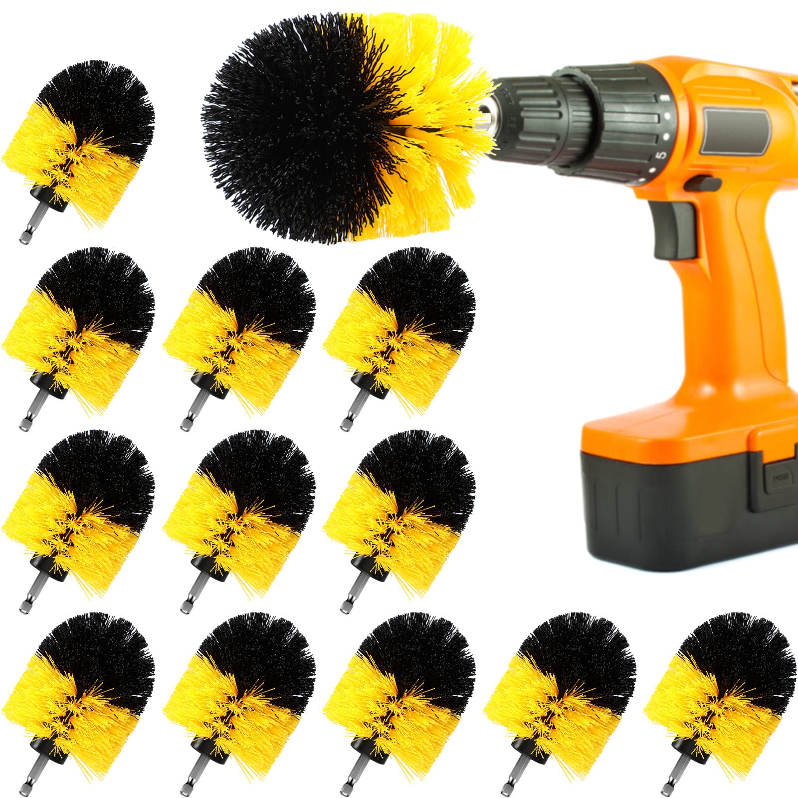 Remerry drill brush attachment set in yellow and black for multipurpose scrubbing.