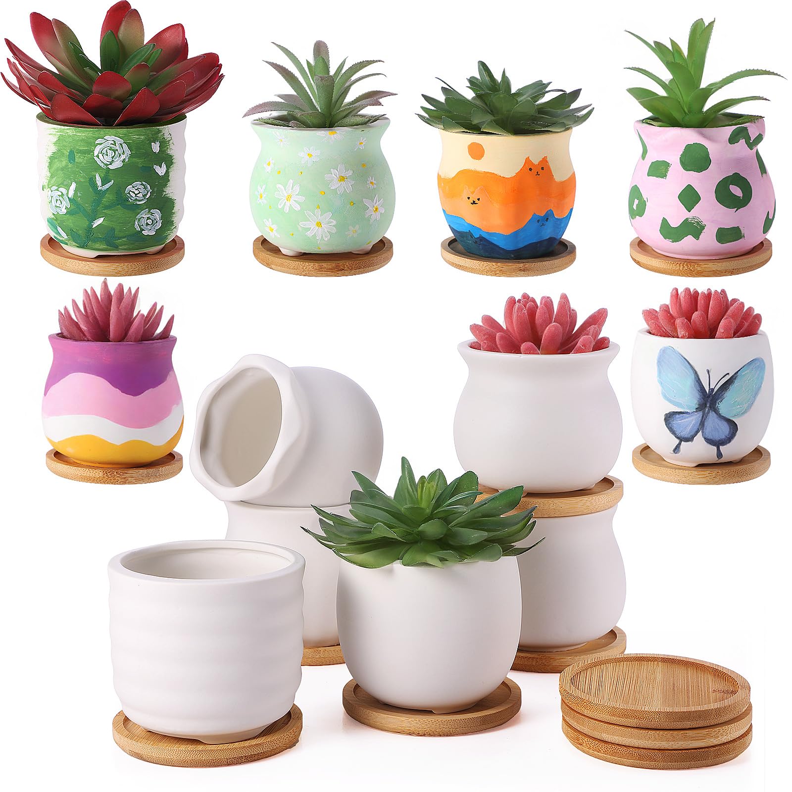 Remerry mini succulent pots in white ceramic, 3.5 inch diameter, ideal for compact desks.